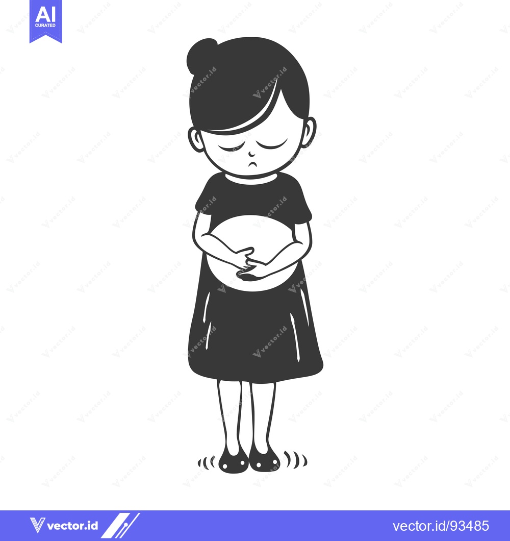 Premium Vector of Sad Cartoon Girl with Hair Bun and Dress