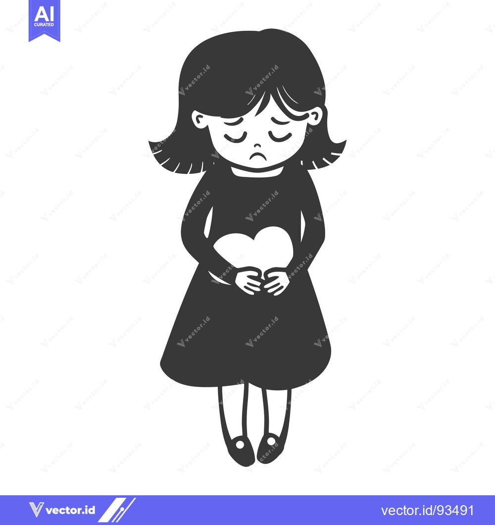 Premium Vector of Sad Girl Holding Heart, Cartoon Illustration