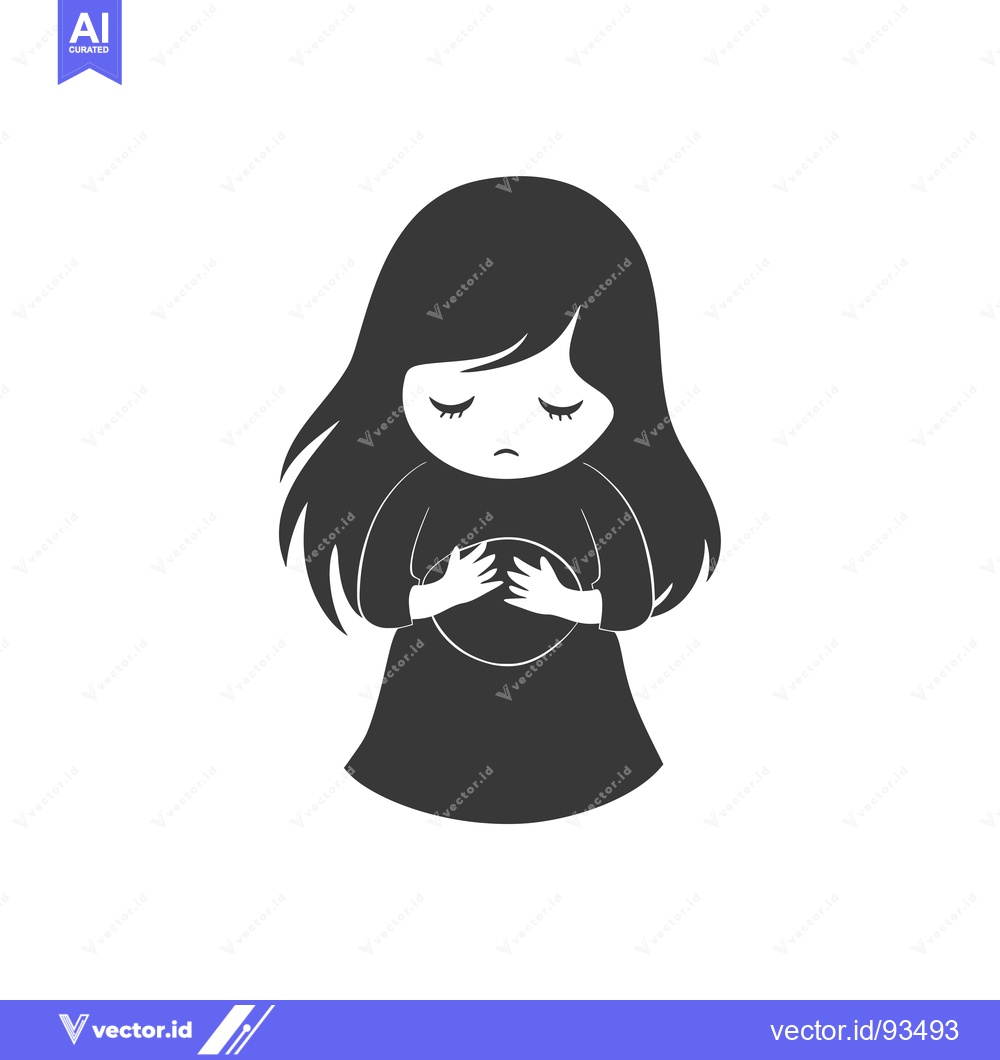 Premium Vector dari Sad girl with long hair holding her stomach