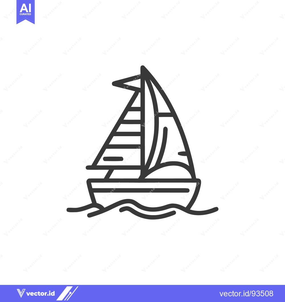 Premium Vector dari Minimalist Sailboat Icon on Wavy Water, Nautical Adventure Symbol