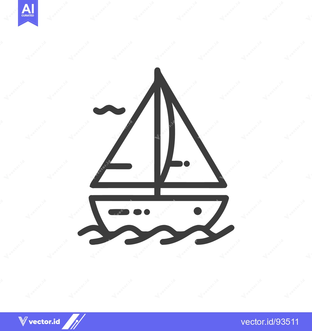Premium Vector of Minimalist Sailboat Icon with Waves, Nautical Symbol, Vector Illustrat