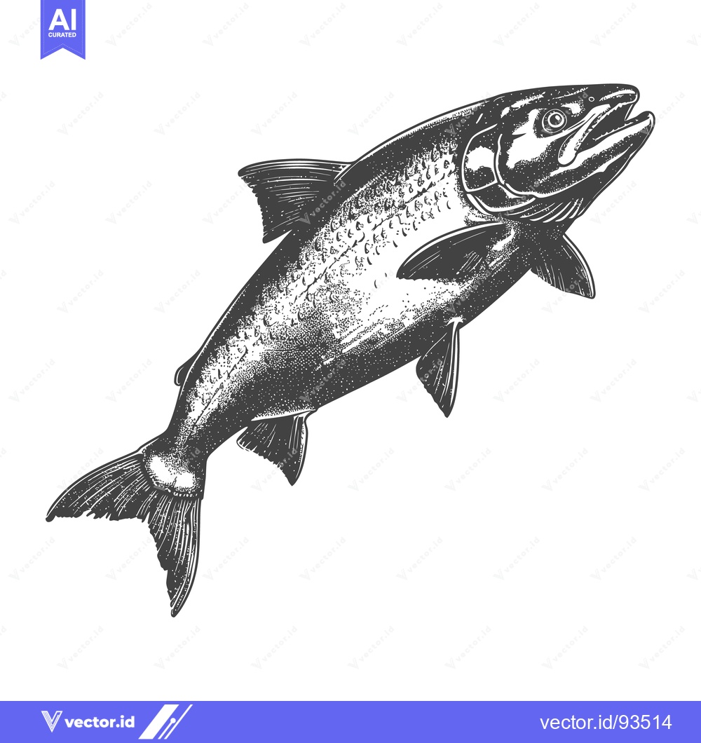 Premium Vector dari A detailed drawing depicting a single large fish jumping upwards