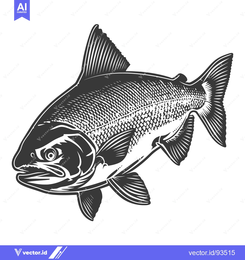 Premium Vector dari Detailed illustration depicts a fish with textured scales and fins