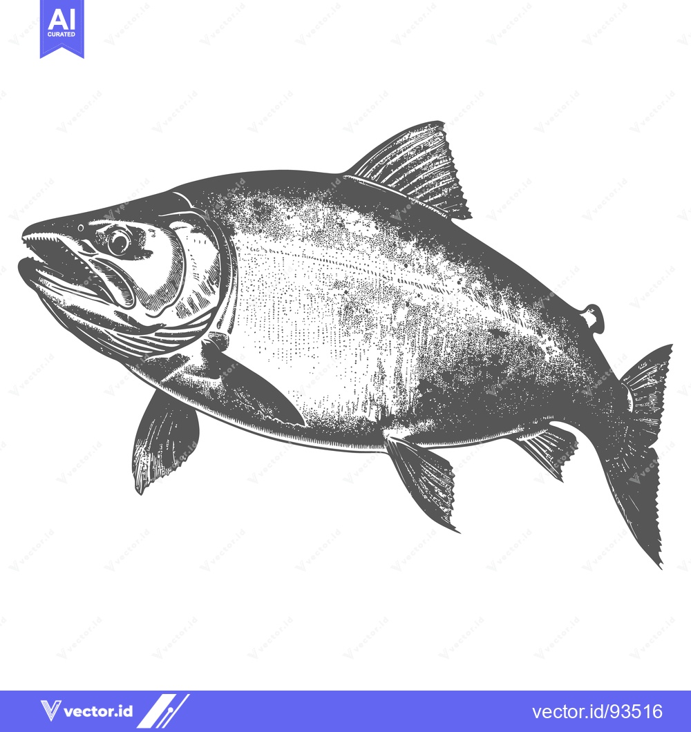 Premium Vector of A detailed grayscale illustration of a swimming fish in water