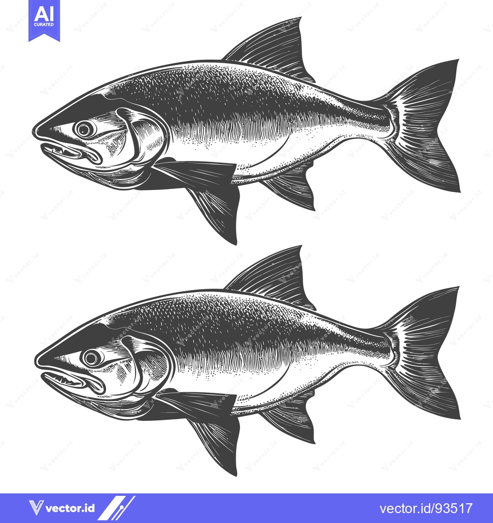 Premium Vector dari Two detailed monochrome drawings of fish are presented clearly