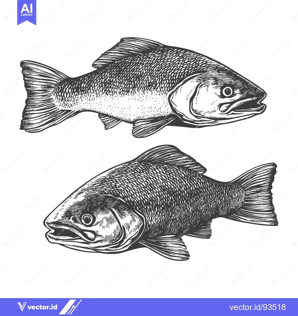 Premium Vector dari Detailed illustration of two fish featuring scales and fins displayed