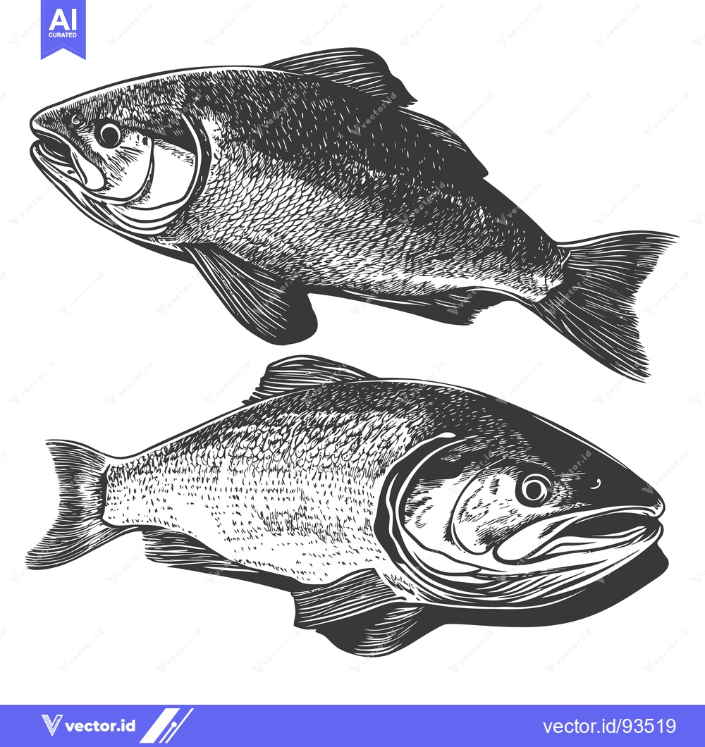 Premium Vector of Two detailed artistic illustrations depicting different types of fish