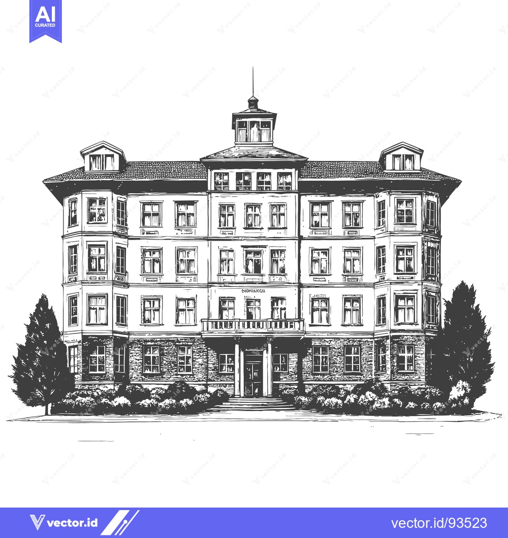 Premium Vector dari Detailed illustration shows a large stately building with many windows