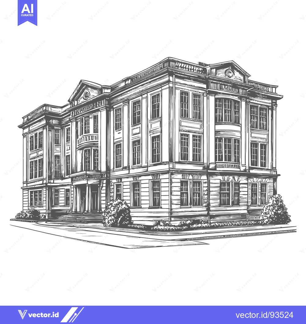 Premium Vector of Detailed black and white architectural illustration of a grand buildin
