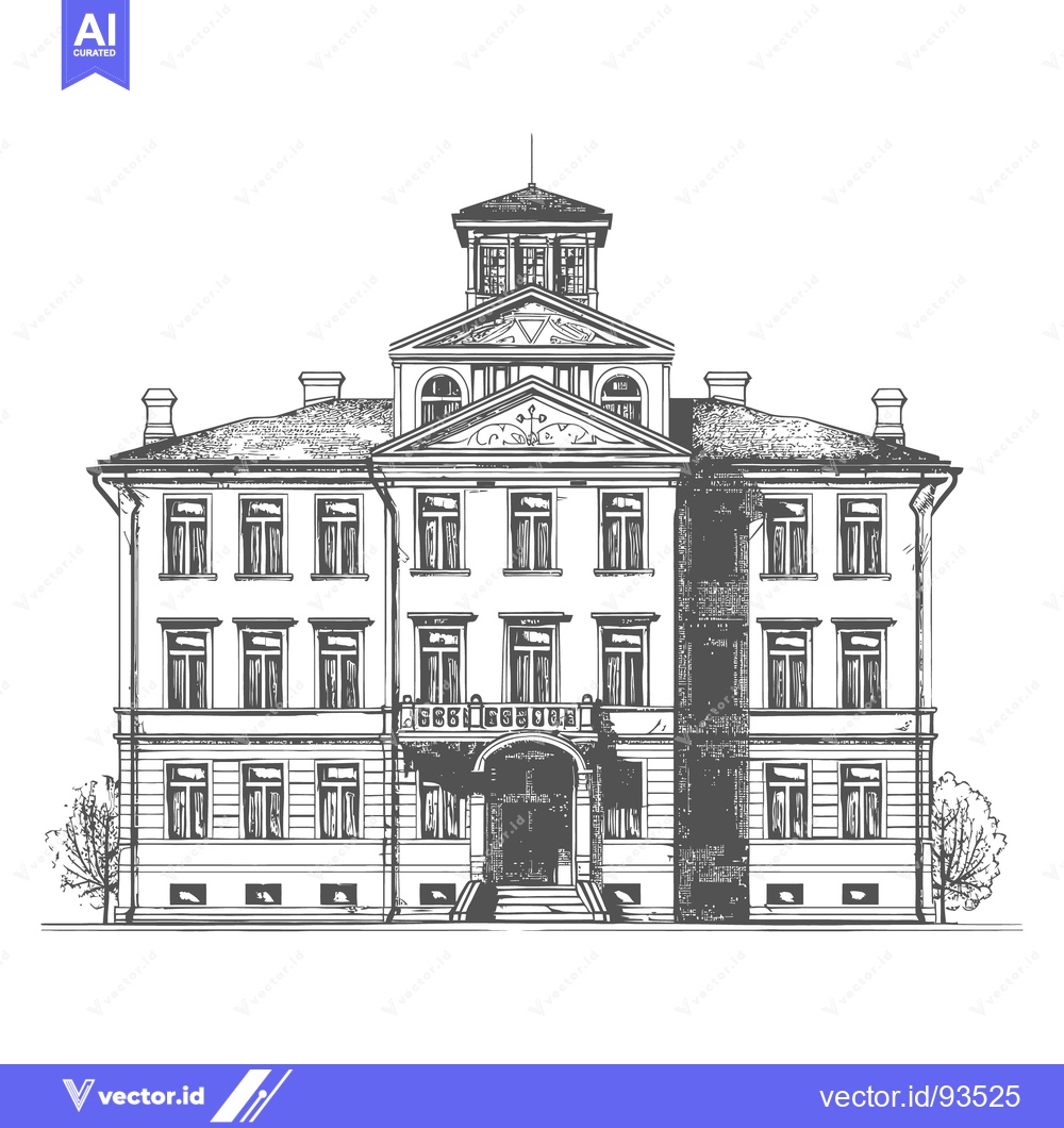 Premium Vector of An elegant vintage style illustration depicts a stately building facad
