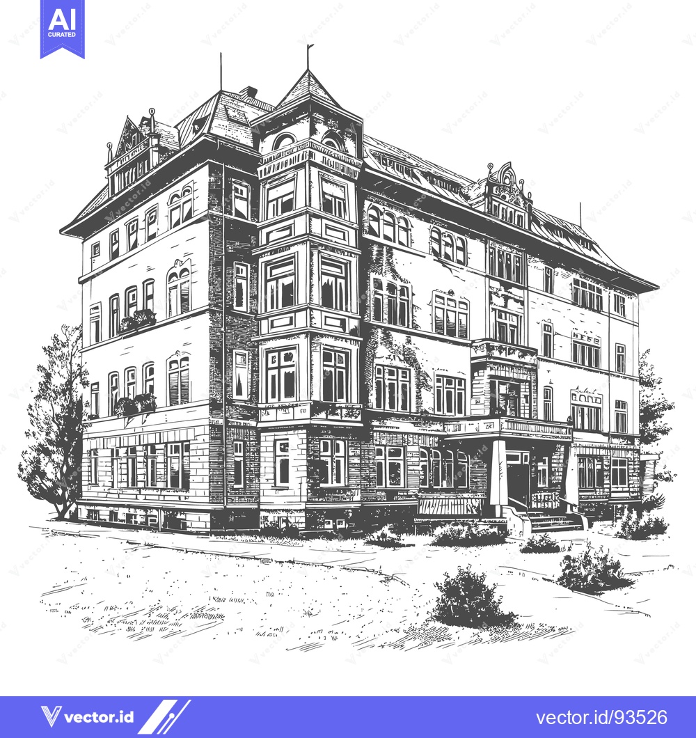 Premium Vector of Elegant sketch depicts a large historic building with intricate archit