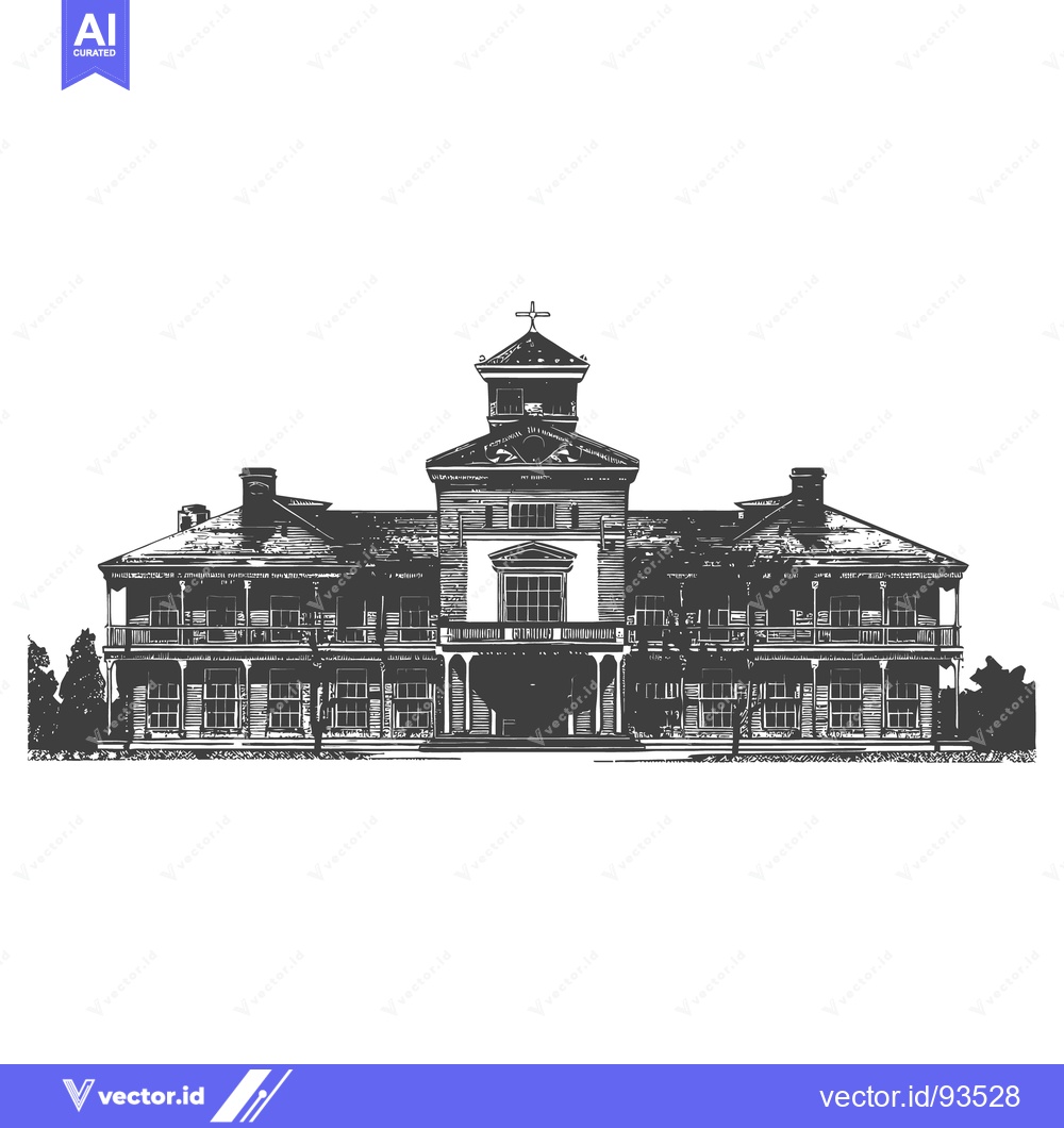 Premium Vector dari An illustrated perspective rendering shows a grand colonial architectu