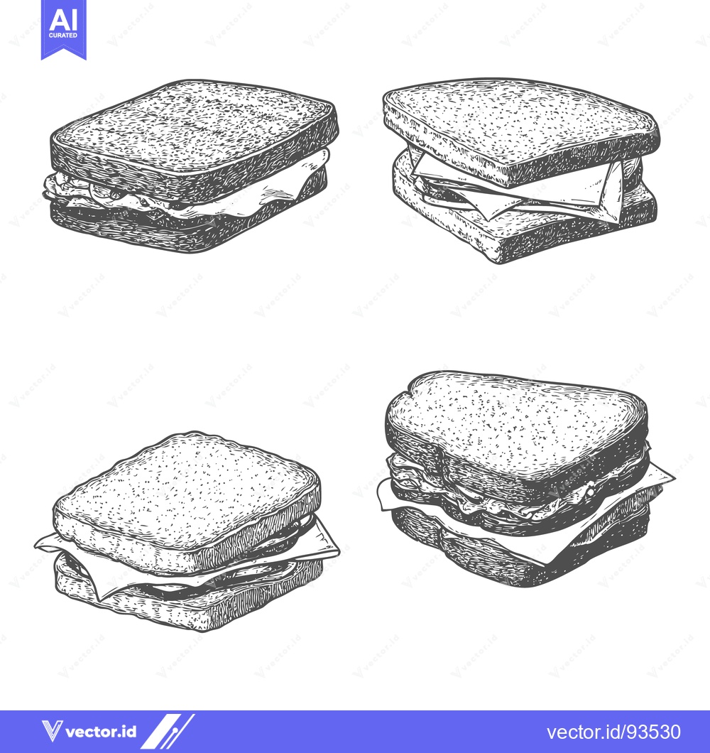 Premium Vector dari Four Different Drawn Sandwiches With Various Fillings Represented