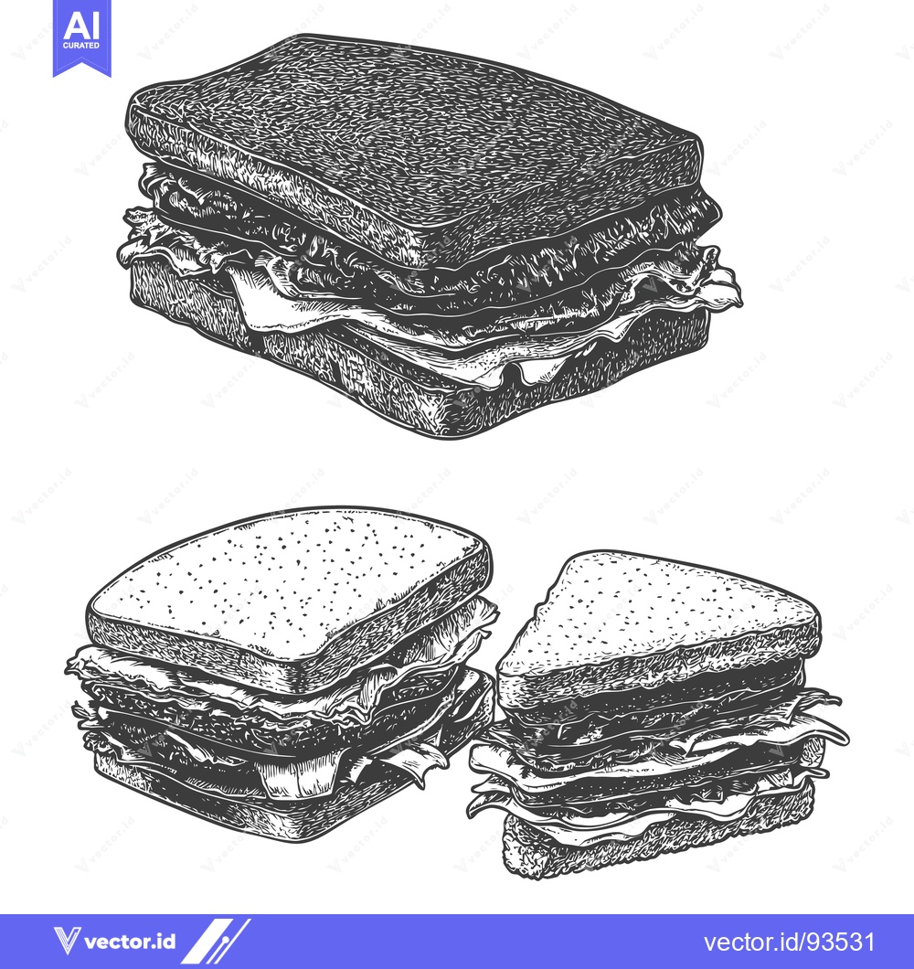 Premium Vector of Detailed vintage illustrations of different sandwiches on white backgr