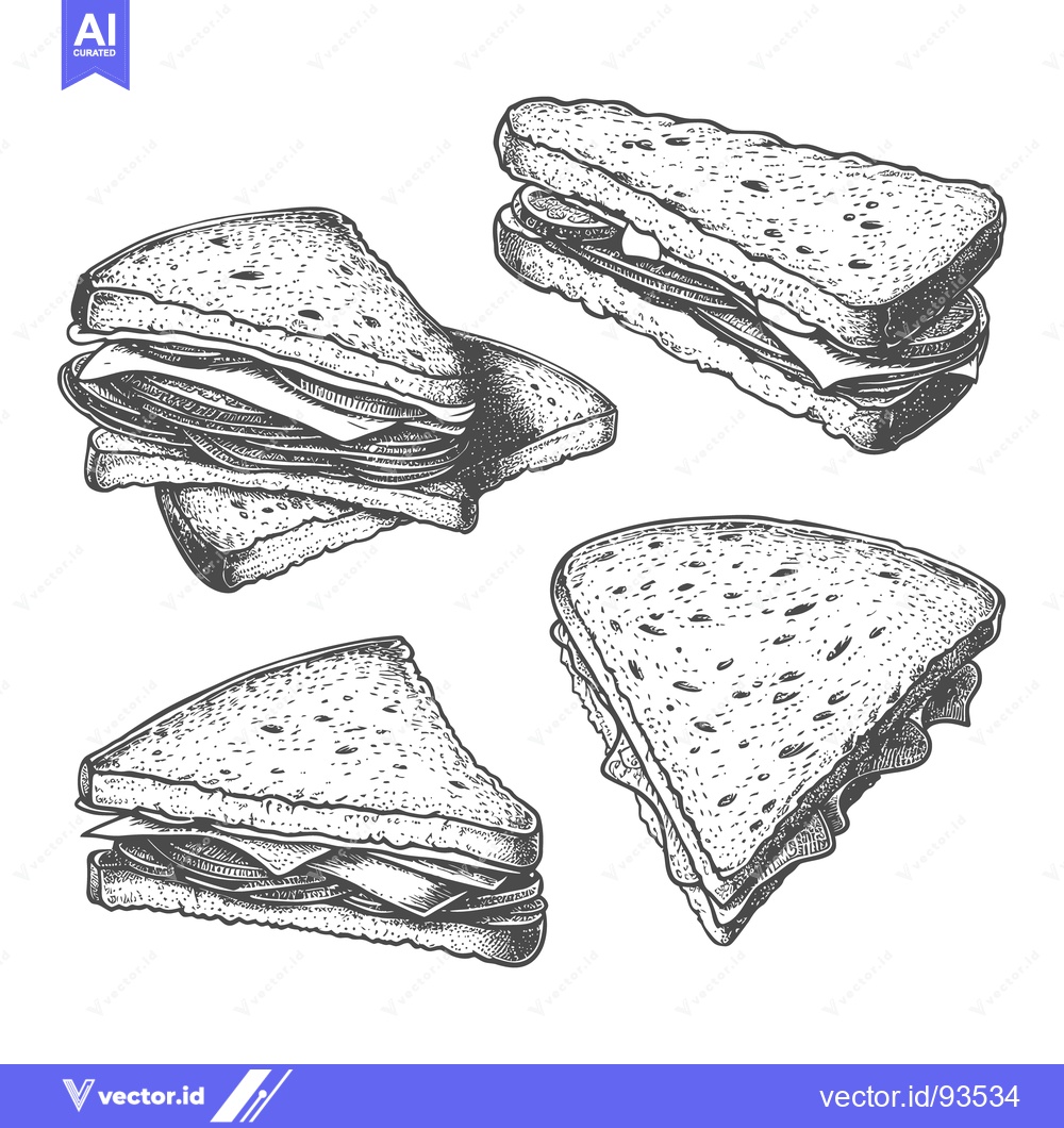 Premium Vector of Four illustrations show various sandwich arrangements in a sketch styl