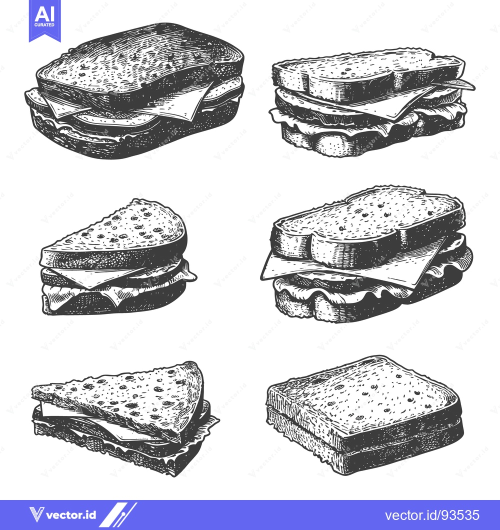Premium Vector dari Engraved black and white illustrations of different sandwiches with va