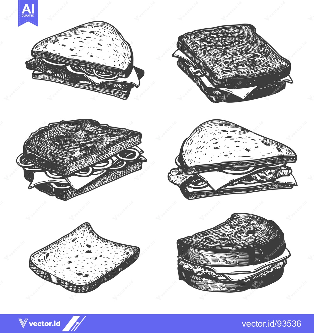 Premium Vector dari A collection of hand drawn illustrations of sandwiches on white