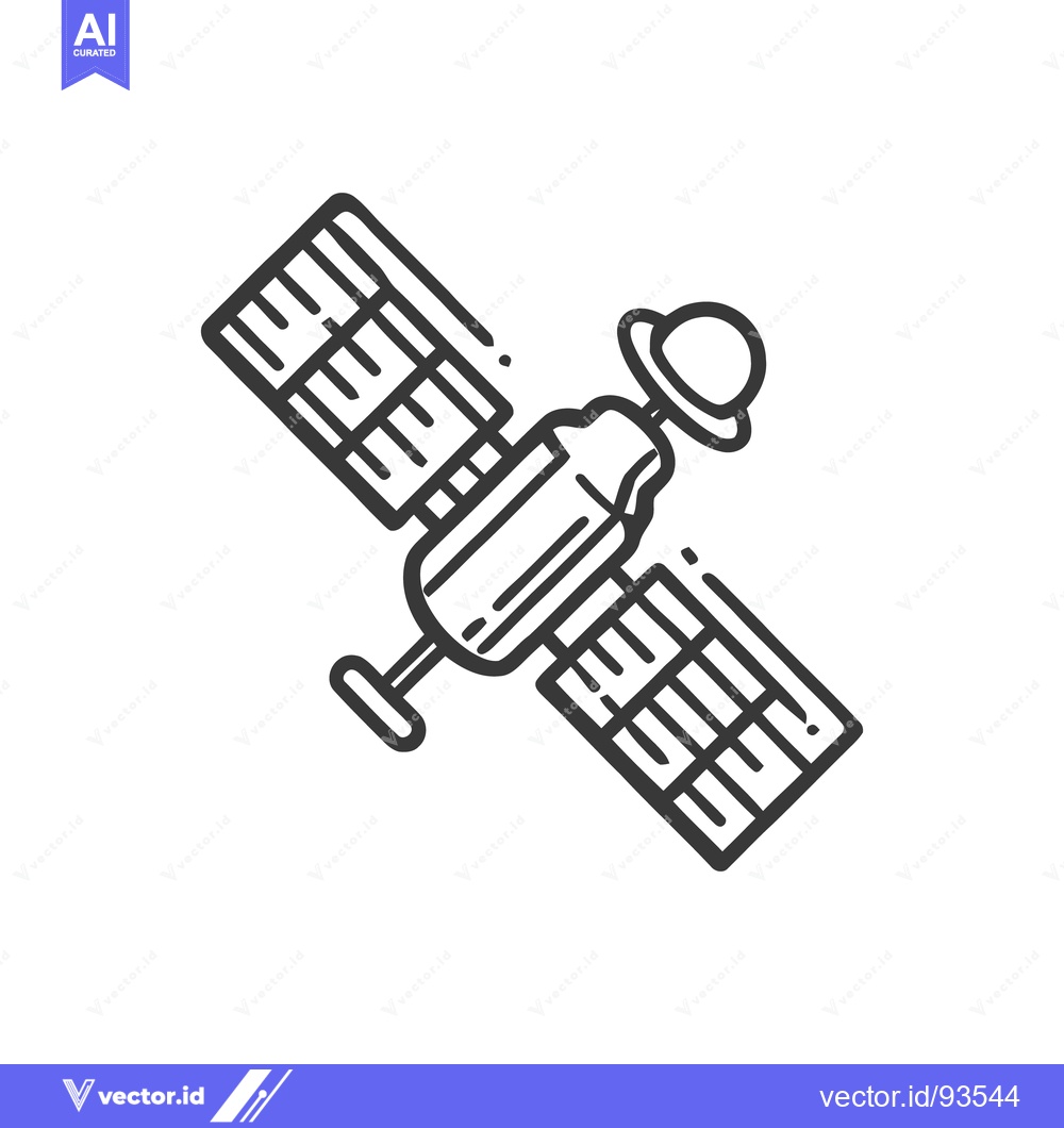 Premium Vector of Minimalist Satellite Icon with Solar Panels and Antenna Design