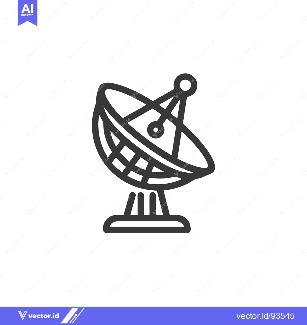 Premium Vector of Minimalist Satellite Dish Icon: Bold Outline on White Background, Mode