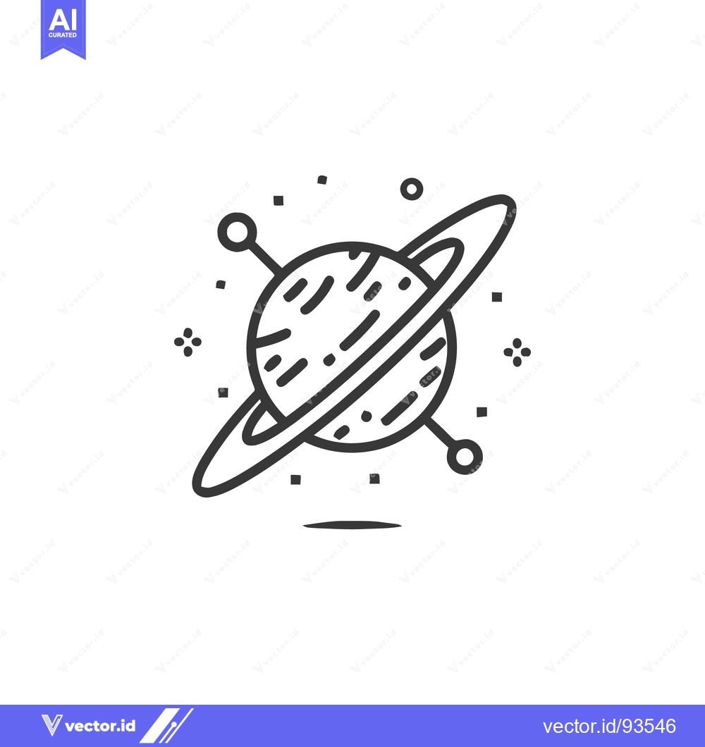 Premium Vector dari Minimalist Planet Icon with Rings and Satellites, Black and White Line