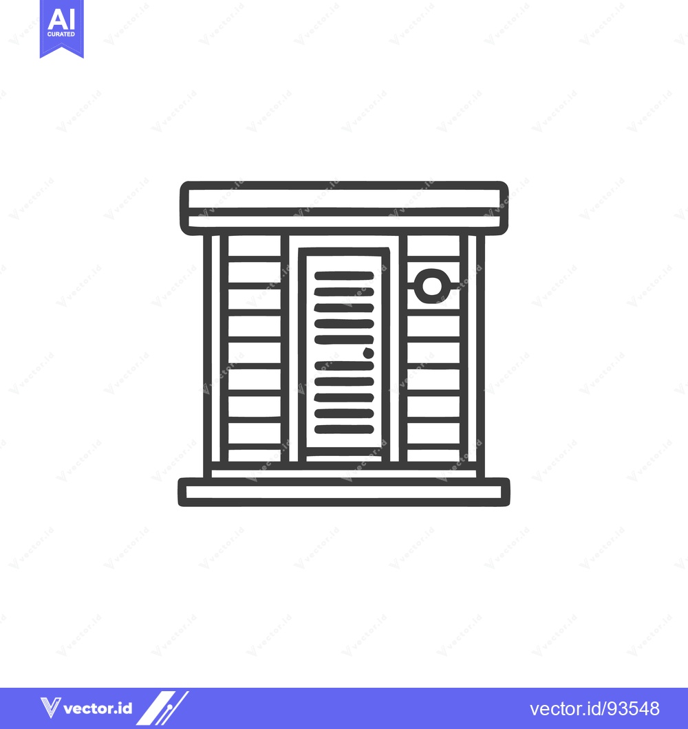 Premium Vector of Minimalist Line Art: Wooden Shed Icon with Door and Handle Detail