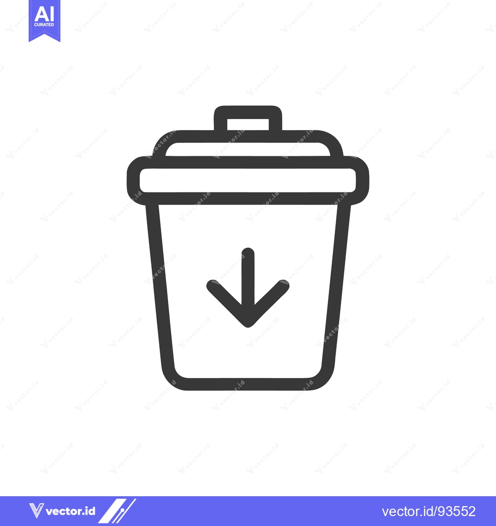 Premium Vector of Download Icon: Simple Outline of a Trash Can with Arrow