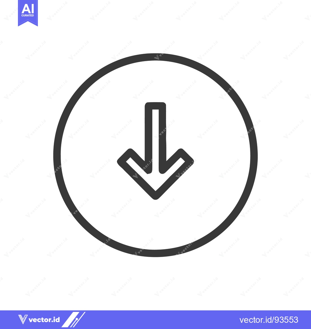 Premium Vector of Minimalist Downward Arrow Icon in Circle, Simple Design, Navigation Sy