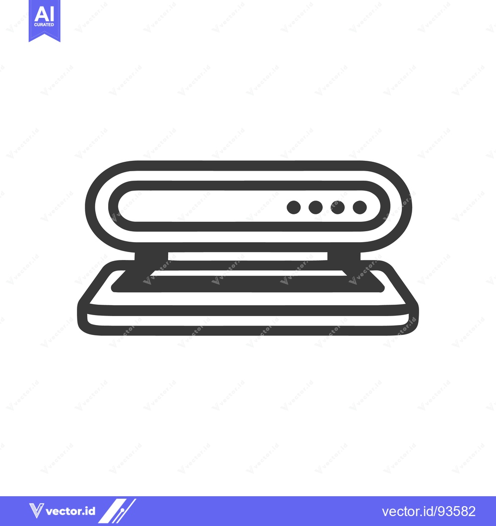 Premium Vector of Stylized 3D Scanner Icon: Bold Black Outline on White Background