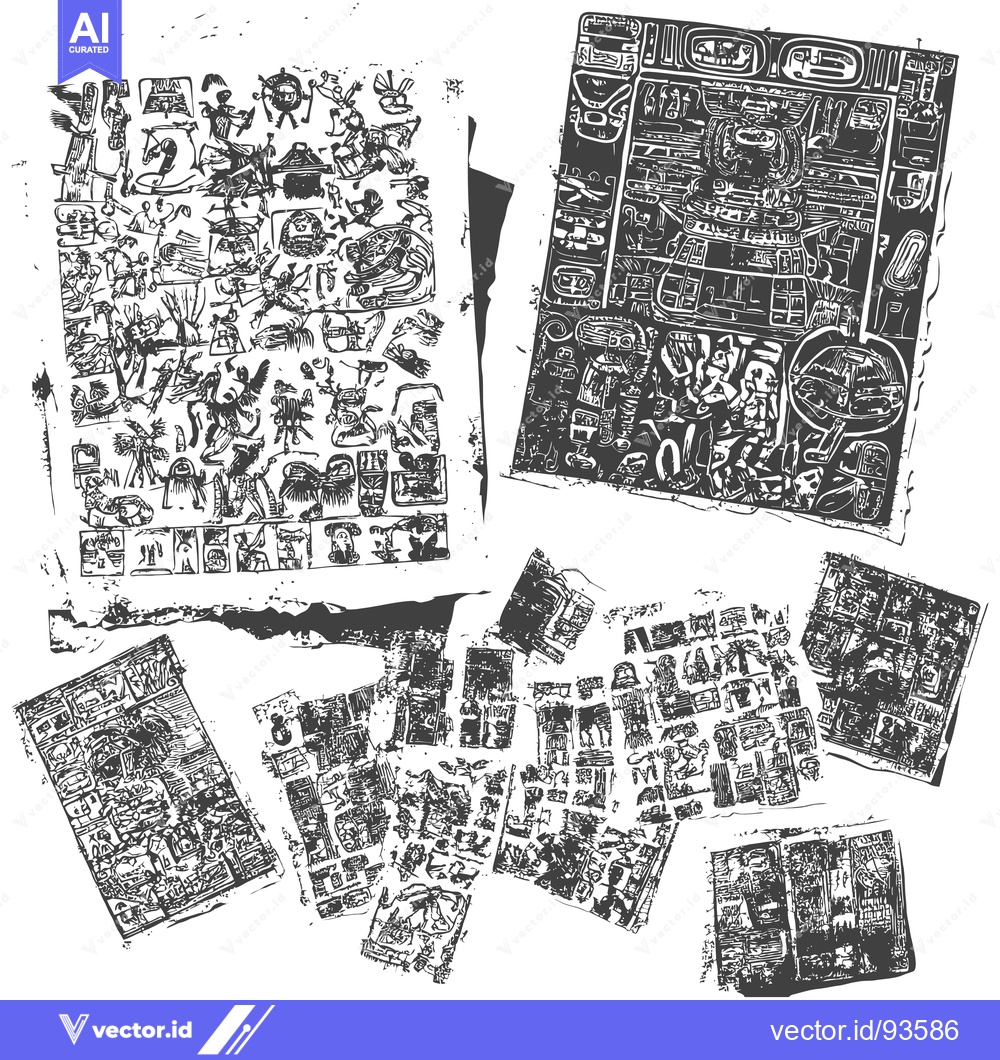 Premium Vector of Scattered fragments of ancient Mayan glyphs