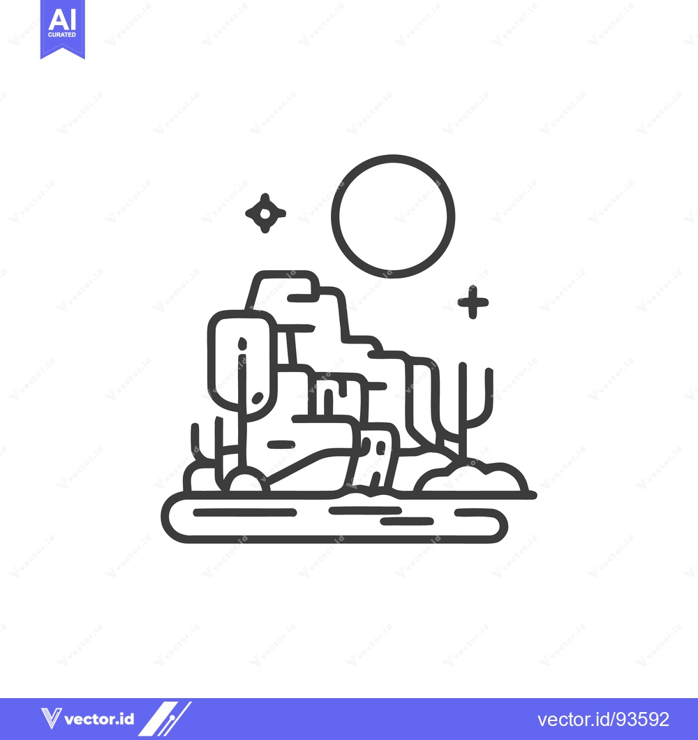 Premium Vector of Minimalist Desert Landscape Line Art with Moon and Star
