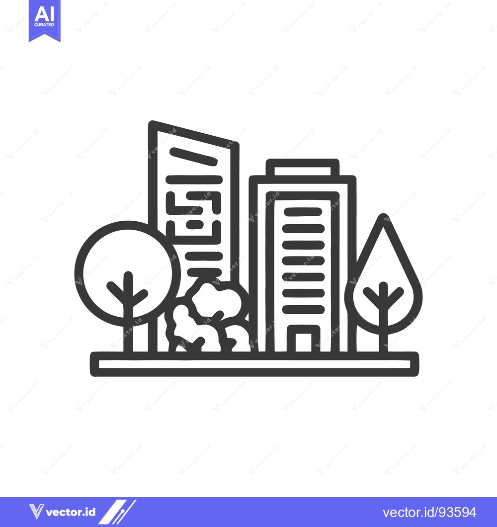 Premium Vector of Minimalist Cityscape Icon with Modern Buildings and Green Park Element