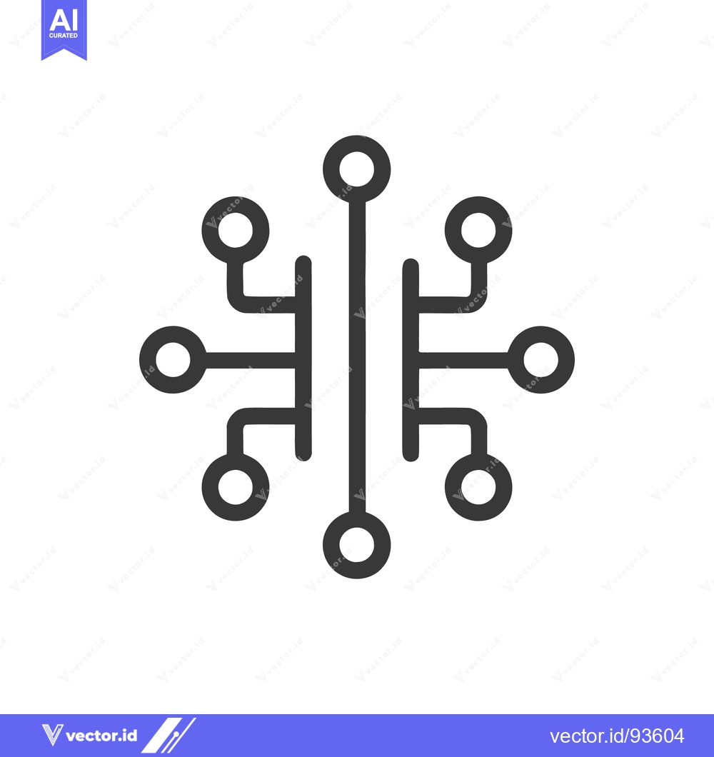 Premium Vector of Symmetrical Circuit Board Icon with Rounded Connections on White Backg