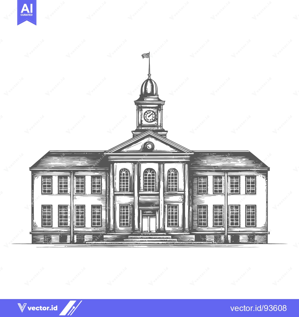 Premium Vector dari Detailed illustration of a large vintage building with a clock tower