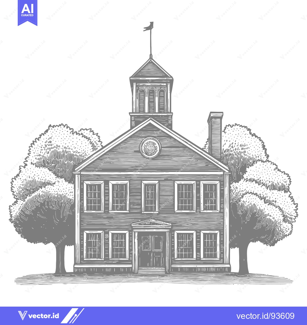 Premium Vector dari A detailed black and white rendering of a grand building exterior