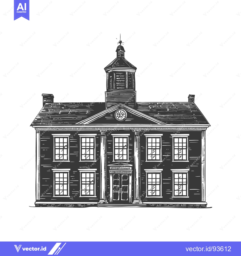 Premium Vector of A detailed black and white illustration of a building with a cupola