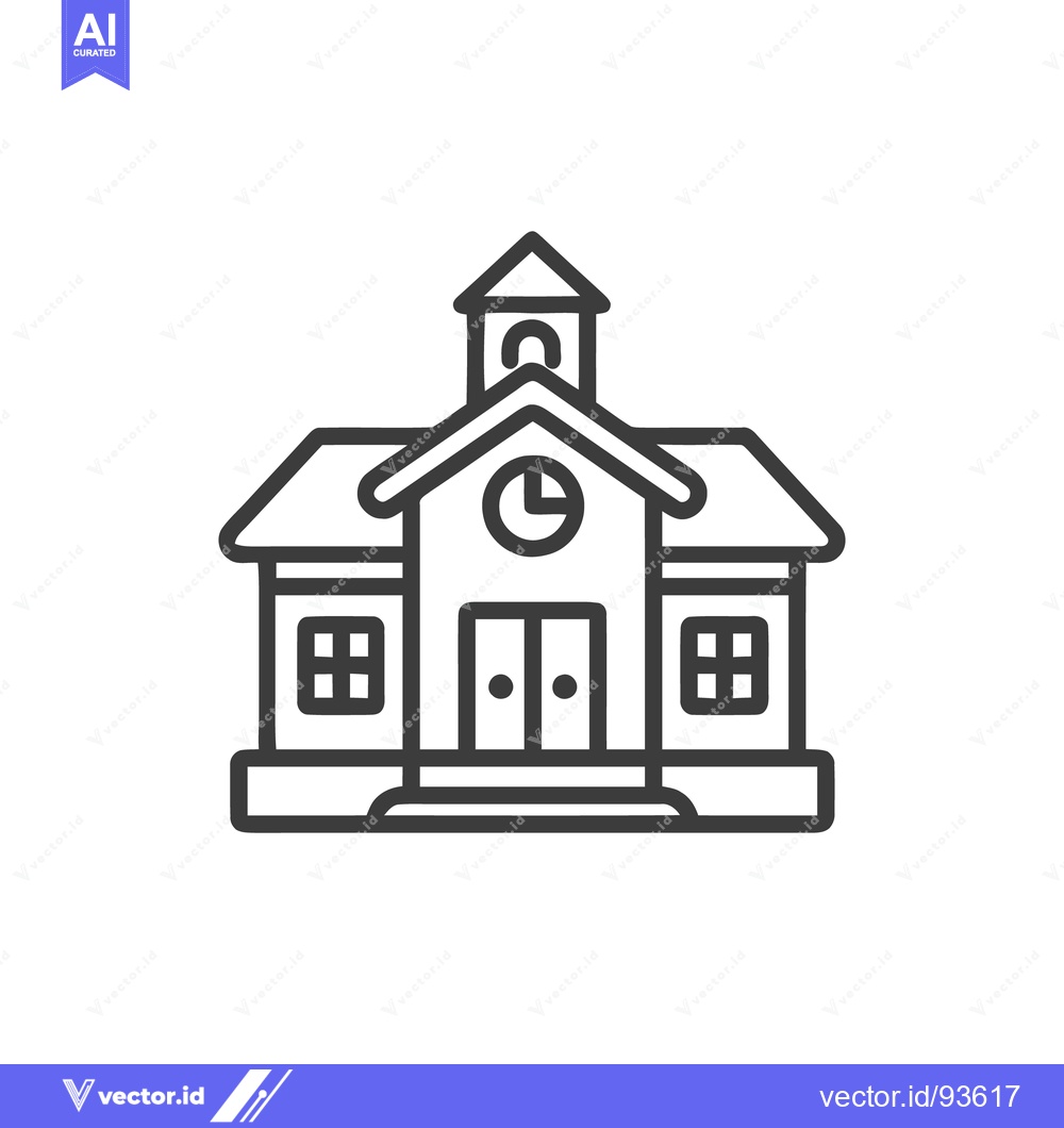 Premium Vector of Minimalist Schoolhouse Icon with Clock Tower and Double Doors