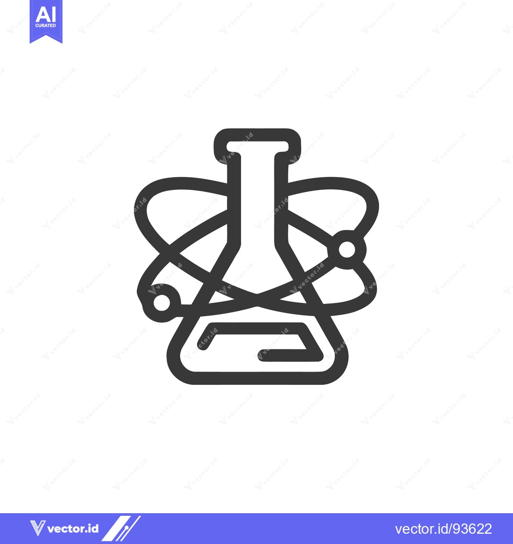 Premium Vector dari Science Icon: Erlenmeyer Flask with Atomic Orbitals, Minimalist Design