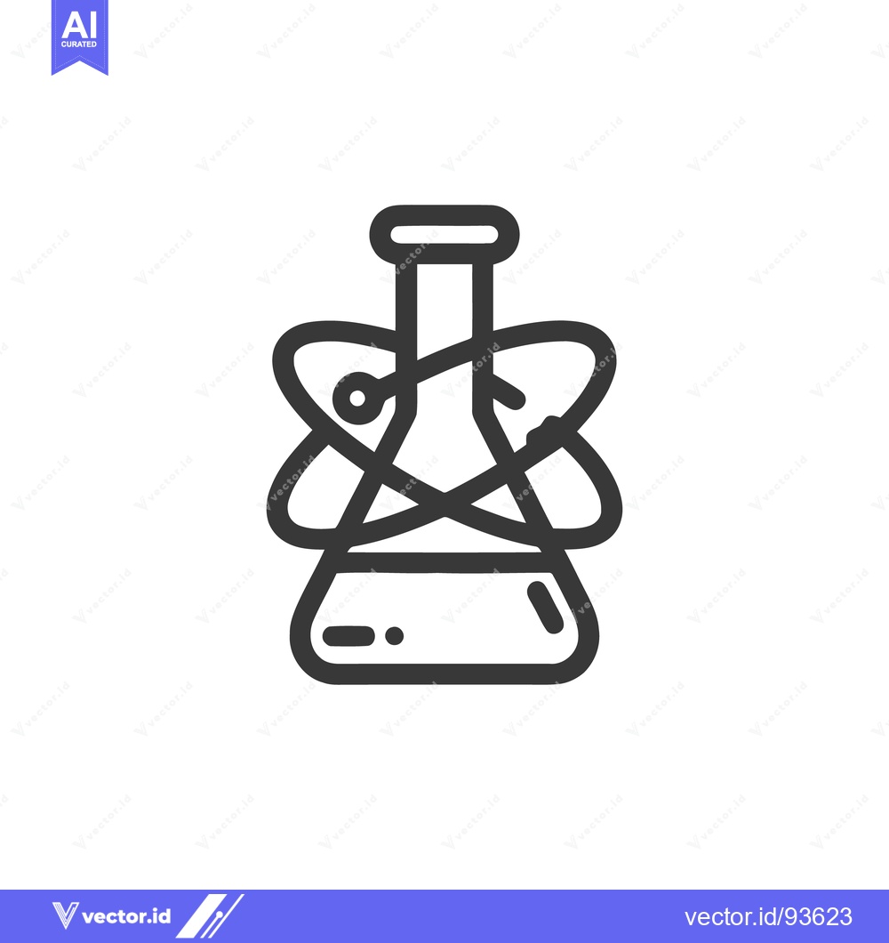 Premium Vector dari Science Icon: Erlenmeyer Flask with Atomic Orbitals, Black Line Art