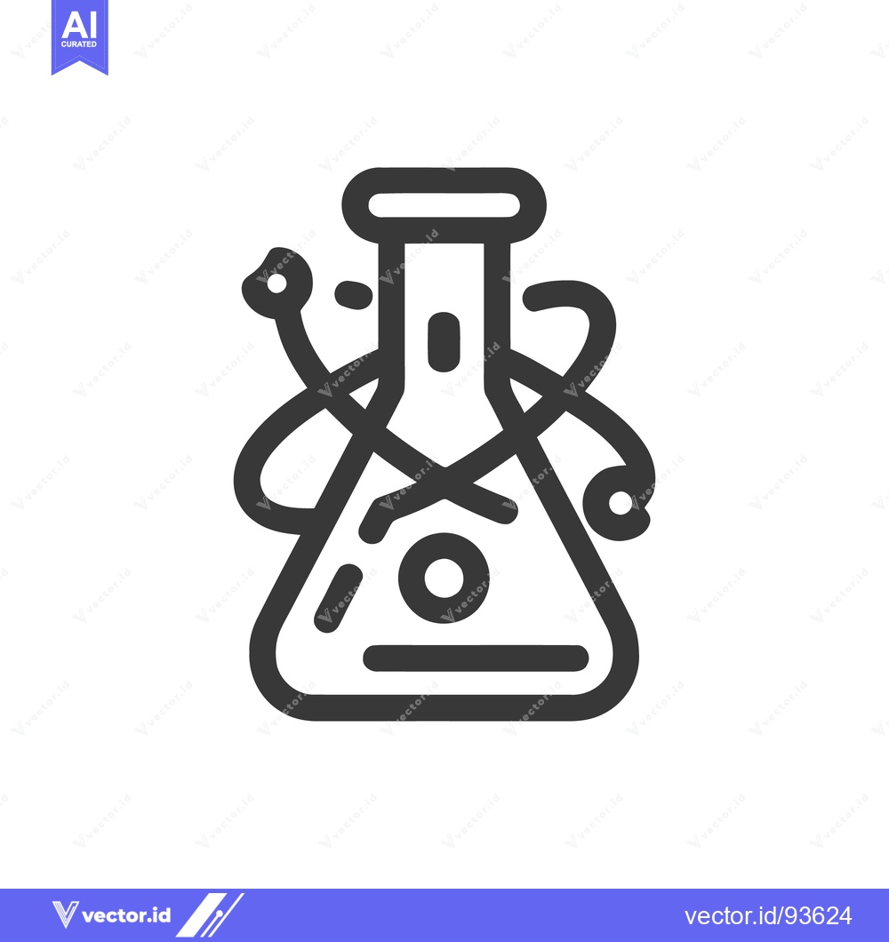 Premium Vector dari Science Icon: Erlenmeyer Flask with Atomic Orbitals, Bold Line Art