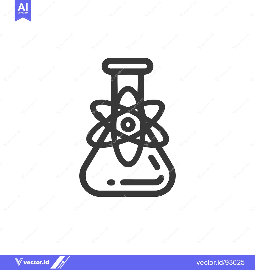 Premium Vector dari Science Icon: Erlenmeyer Flask with Atom Symbol in Bold Line Art Style