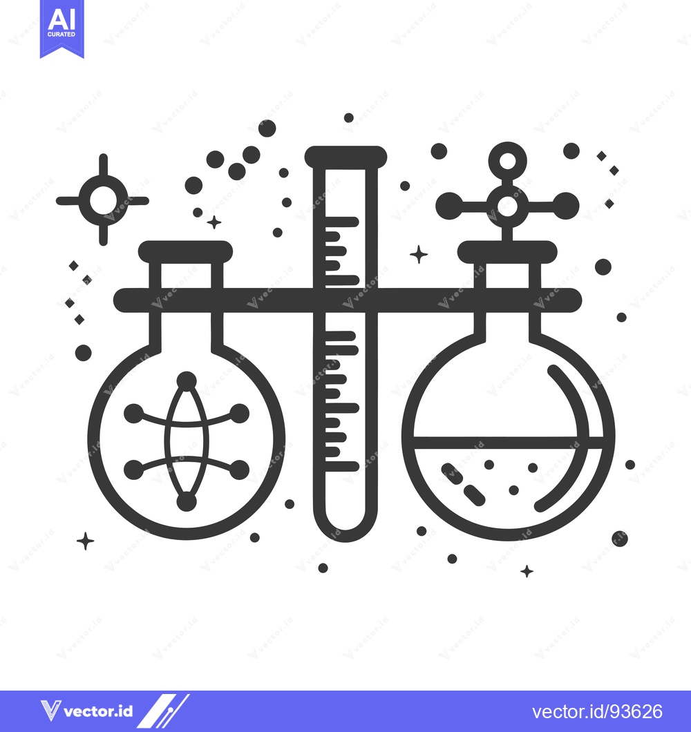 Premium Vector dari Scientific Experiment with Beakers, a Graduated Cylinder, and Molecula