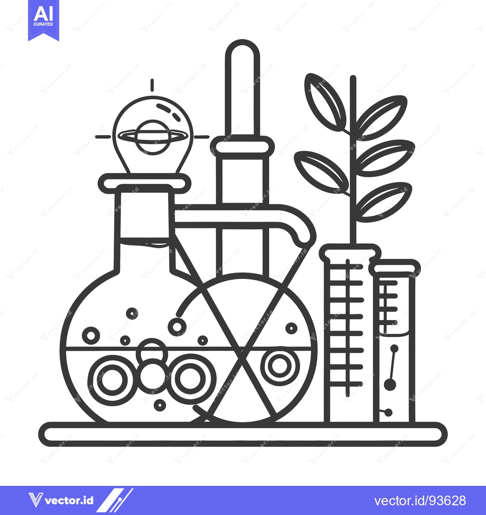 Premium Vector of Scientific Experiment with Flask, Tubes, Plant, and Light Bulb