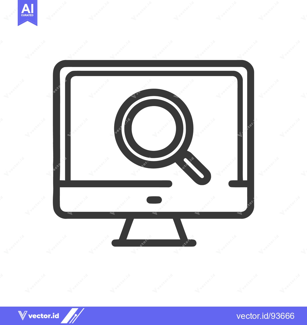 Premium Vector dari Computer Screen with Magnifying Glass Icon, Search Concept, Outline St