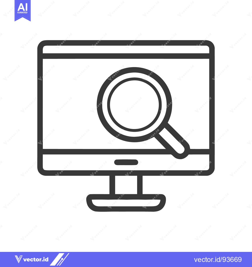 Premium Vector dari Computer Screen with Magnifying Glass Icon, Search Concept, Outline St