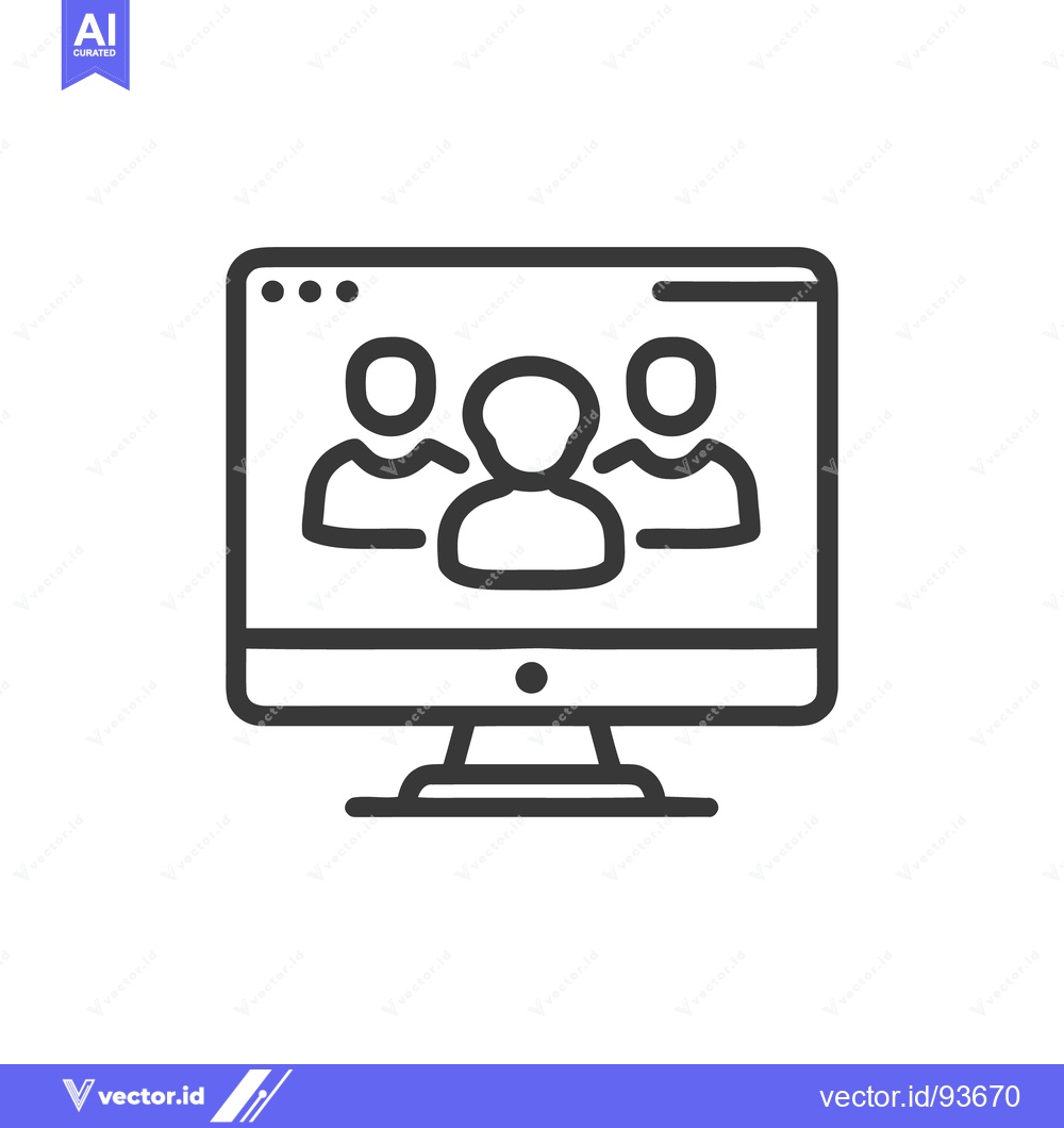 Premium Vector dari Virtual Meeting Icon: People on Computer Screen Outline