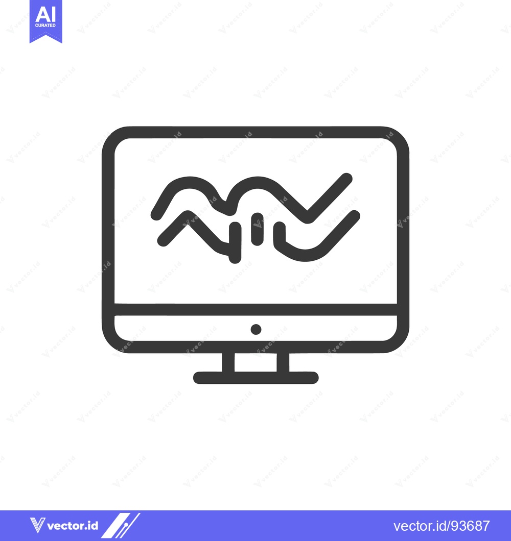 Premium Vector of Monitor Displaying Oscillating Waveform, Dark Line Art on White Backgr