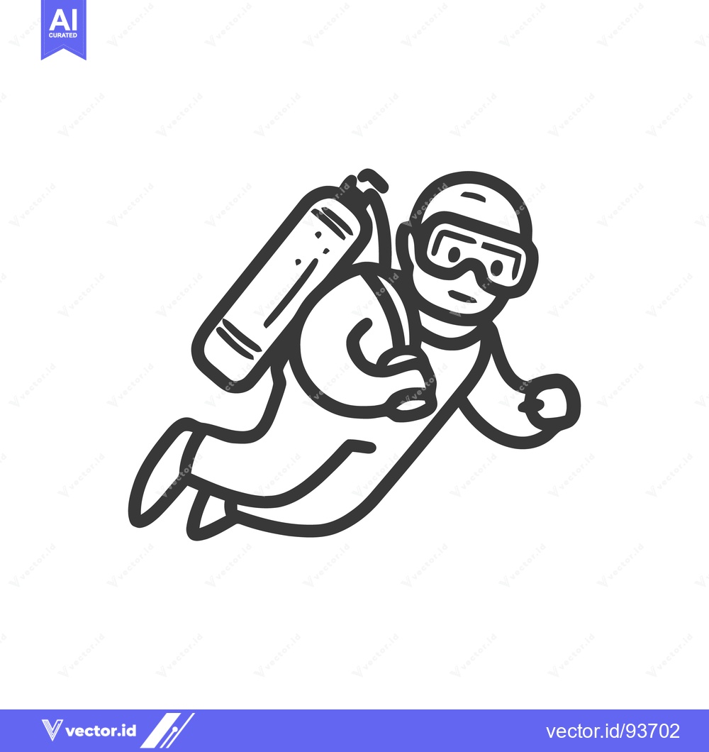 Premium Vector of Monochromatic Scuba Diver Icon with Tank and Goggles on White Backgrou