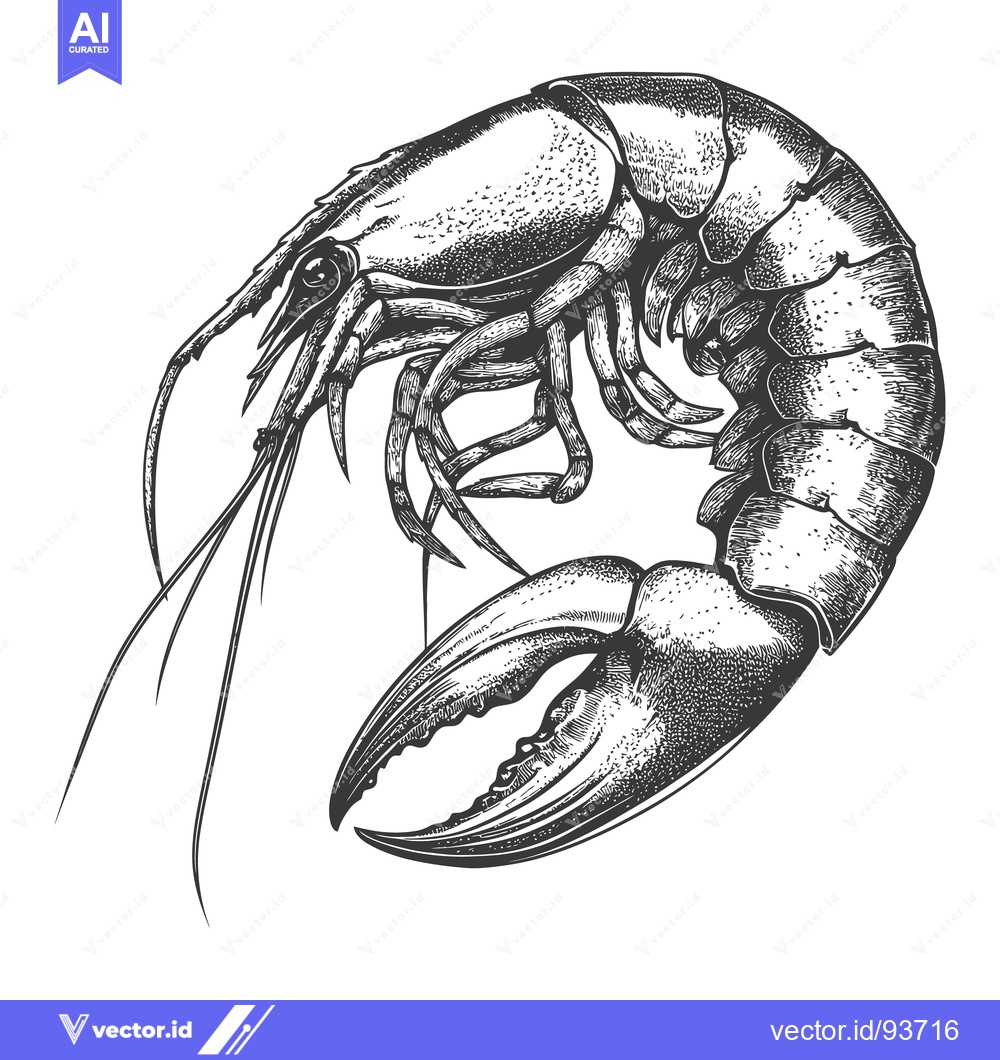 Premium Vector of A detailed black and white drawing depicting a freshwater crustacean