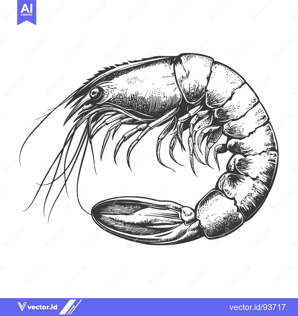 Premium Vector dari A detailed monochrome illustration depicting a curled shrimp creature