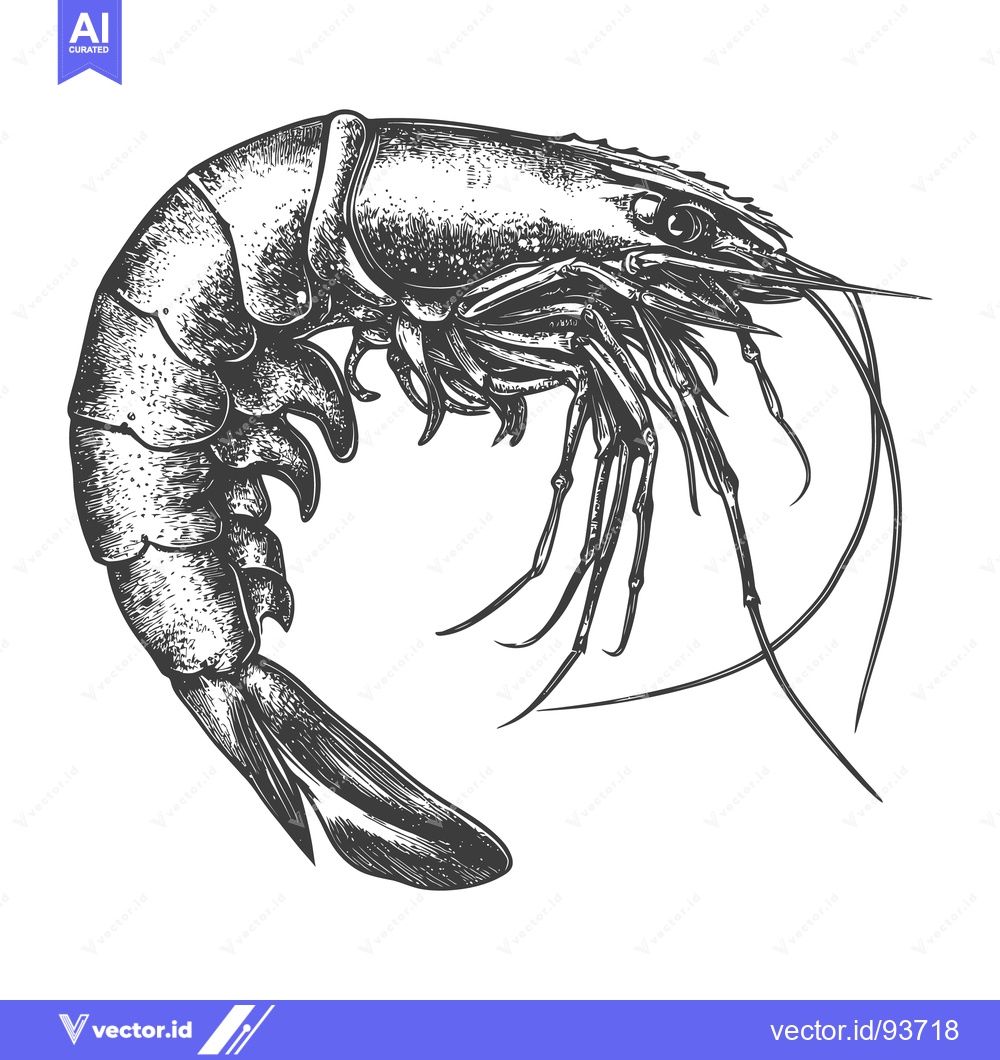 Premium Vector of A detailed black and white artistic drawing of a large shrimp